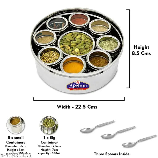 Variety of jars and containers, assortment of lids and caps, ideal for storing spices, nuts, seeds, 8 mL up to 25 mL, sizes indicated by numbers on a chart']