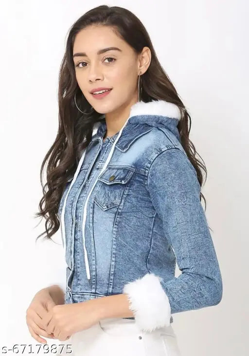 Solid denim hoodie, long sleeves, size M made by MEETNEX in India