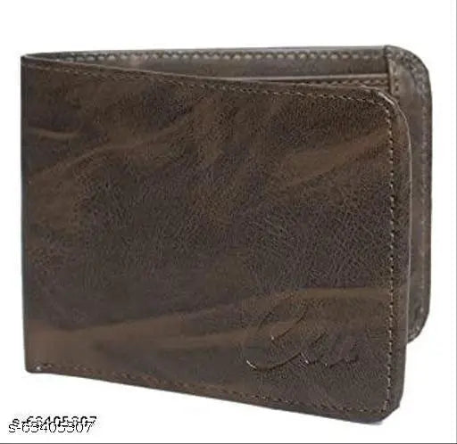 Brown PU leather wallet by Royal Craft Men, features 3 compartments and a textured pattern