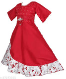 Red, sequined girl's dress with white floral trim