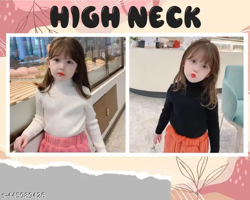 Wool high neck sweater for kids - solid pattern, long sleeves, suitable for cooler weather
