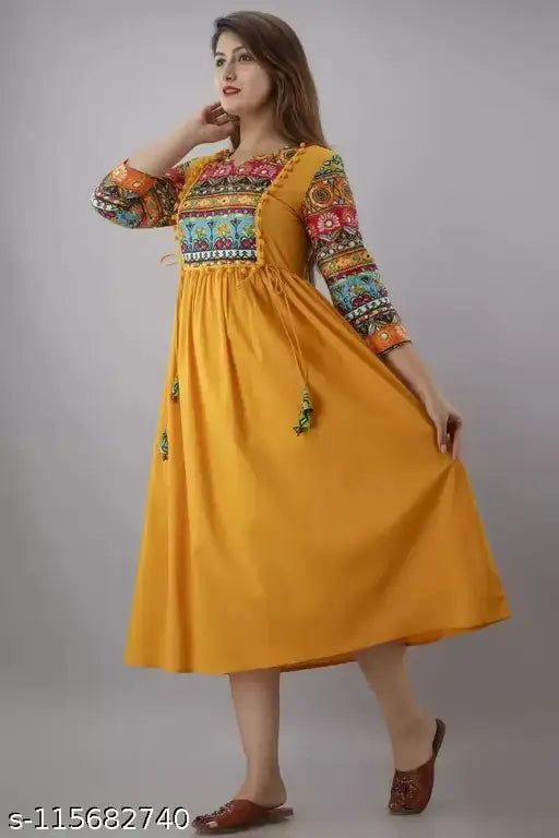 Trendy rayon printed anarkali kurta with short sleeves and side pockets