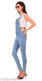 Denim sleeveless dungaree by JAC Fashion, solid pattern for women's regular fit jeans