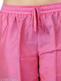 Pink poly blend women's solid net kurti pant with elastic waist and pockets, made in India