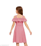 Pink cotton ruffled sleeves mini dress girls party wear