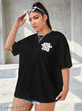 Black cotton round neck oversized women's t-shirt
