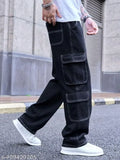 Men's black cargo pants with double pockets