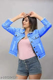Washed denim jacket with frayed hem, premium quality, women's size S-XL