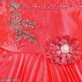 Silver and red dress with a floral pattern on top and a flower accent on the waist