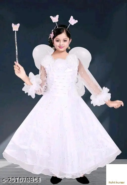 White tulle wedding dress with butterfly wings and pink flowers