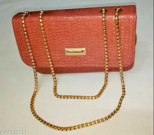 Copper neomio crocodile-textured purse, chain strap and closure flap