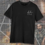 Allu Arjun black cotton t-shirt, half sleeves, graphic design, autograph print, trendy, regular fit, cool styles, comfortable material