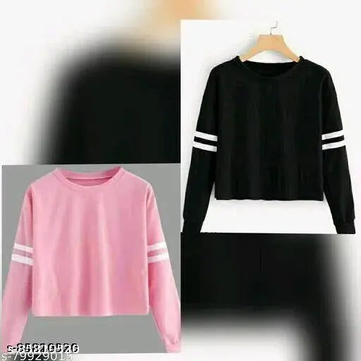 Classic cotton blend long-sleeved solid t-shirt for women, pack of 2 from India