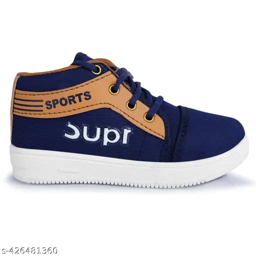 Blue and orange children's sports shoes with 'SUPER' logo on side