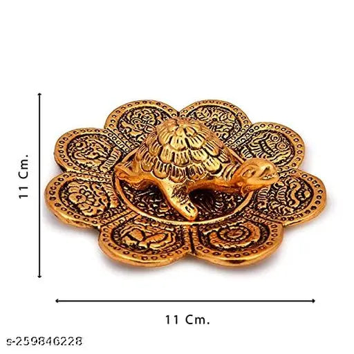 Gold metal tortoise flower plate decorative showpiece for home office gift, 35 cm diameter