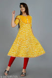 Yellow cotton knee-length kameez, unstitched with red pajama pants