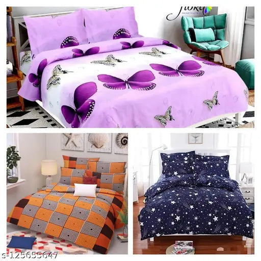 Semwal Creations king size double bed combo of 3 double bed sheets and 6 pillow covers