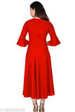 Red rayon anarkali kurti, fashionable women's dress with flared gown skirt