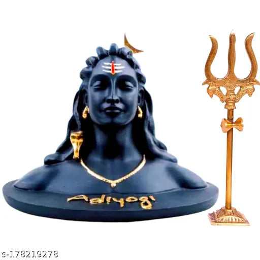Resin Adiyogi Ji Shiva statue with trishul, 7cm x 9cm x 8cm figurine for car dashboard and home decor (India)