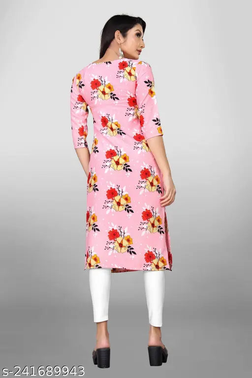Pink printed crepe straight kurti