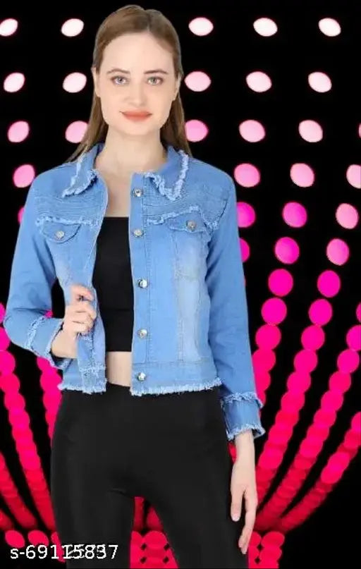 Denim waistcoat for women, pretty fashionable, India-made, S (34in bust, 21in length)