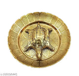 Gold brass turtle Feng Shui showpiece for career success & wealth on plate, perfect for home decor