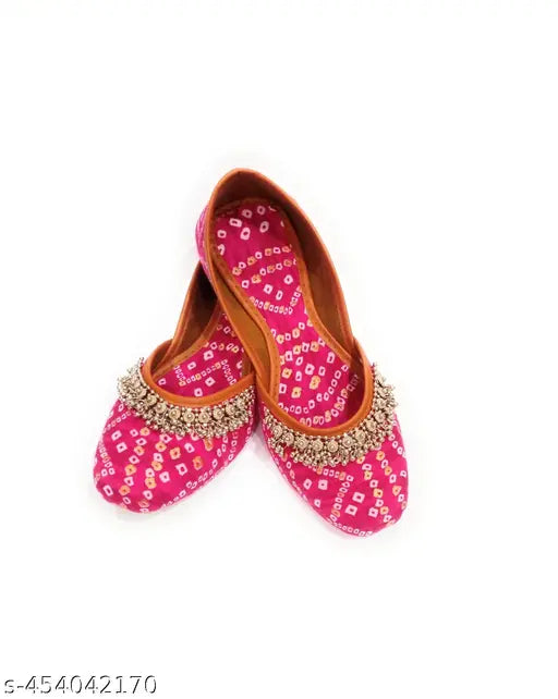 Synthetic Chundri Pink slip-on jutti with beautiful embroidery, Indian ethnic footwear in various sizes: IND-4 to IND-9