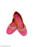 Synthetic Chundri Pink slip-on jutti with beautiful embroidery, Indian ethnic footwear in various sizes: IND-4 to IND-9