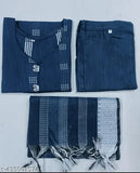 Blue cotton kurta and pants set, featuring matching dupatta
