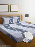 Grey glace cotton fitted bedsheet with 2 pillow covers, Queen size (72x78 inch), ideal for summer and adult use, elastic trim for perfect fit