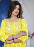 Yellow embroidered kurta, traditional South Asian attire