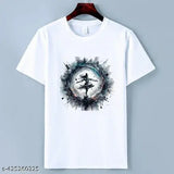 White polyester Shiv Tandav printed t-shirt featuring Mahadev design, short sleeves