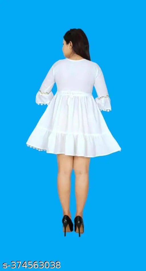 White crepe knee-length kurti with intricate embroidery, ideal for festive occasions - India made, three-quarter sleeves