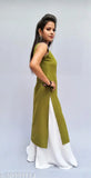 Green crepe sleeveless kurta with white palazzos - trendy daily wear for women, India origin
