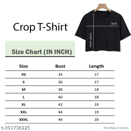 Women's solid cotton crop top, short sleeves, XS to XXXL sizes available