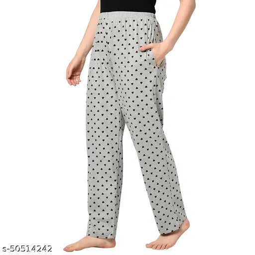 Grey flower print soft cotton women's lounge sleep pyjamas