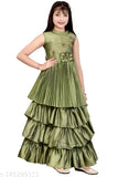 Silk sleeveless kids gown dresses made with good quality acrylic fabric, cute girl's party wear from India