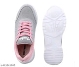 Mesh and synthetic leather striped lace-up casual shoe for women, breathable air mesh upper, PU sole with orthopedic cushioning, perfect for sports or outdoor activities, size IND-4 to IND-8 (Foot Length Size: 26in - 28in), made in India
