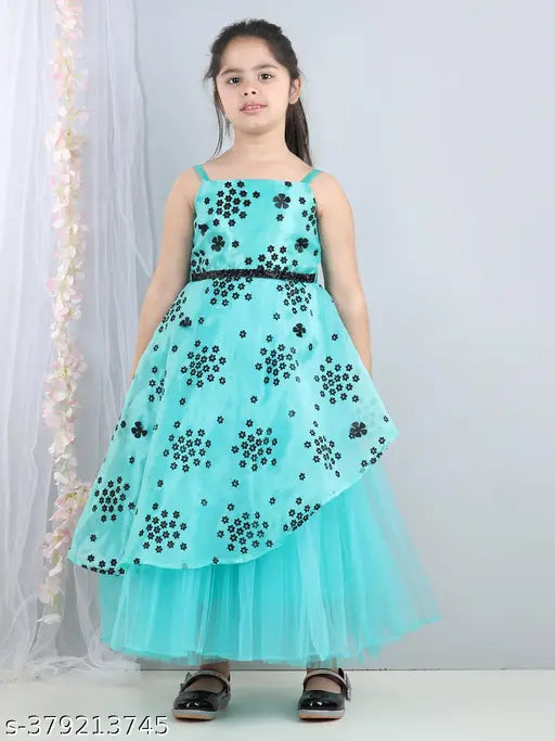Rama green net party dress, embellished with toy balloons for kids' events