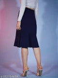 Solid polyester knee-length fish cut skirt for women, ruffle stitch and side short cut. Made by Buynewtrend, perfect for a stylish look with crop tops or tank tops