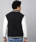 Black full sleeve bomber jacket with white stripes