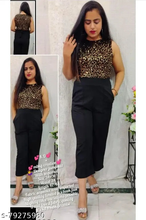Embellished cotton blend sleeveless Sequence Jumpsuit for women, size N. Stunning party dress on hanger