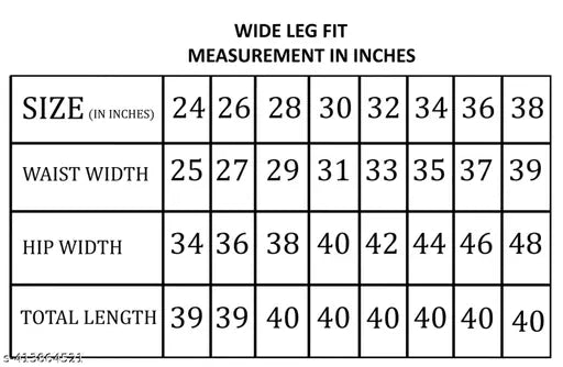 This is a graphic of a chart. The chart lists the width of jeans in inches, with corresponding sizes noted below each column. It includes measurements for waist width and hip width, as well as total length in two different styles. The text on the chart also indicates that these jeans are suitable for men or women