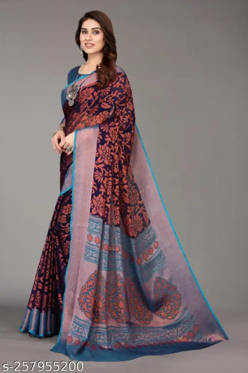 Brasso Chiffon Printed saree with running blouse, free size, Indian handloom