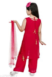 Embellished Georgette Naira Kurta Set with dupatta for girls aged 7-8 years old, Indian Mukaish worked ethnicwear