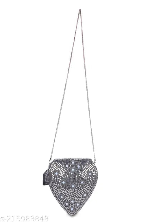 Silver metal clutch with heart shape design, small size