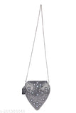 Silver metal clutch with heart shape design, small size