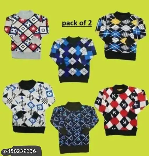 Multicolor woolen sweater set for boys, full sleeves pack of 2. Soft and stylish, perfect for colder weather. India origin