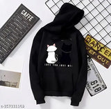 Black and white cat hoodie sweatshirt, with the phrase 'love you more' on the front