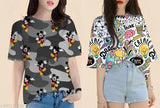 Black and white oversized print t-shirt for women, combo of 2